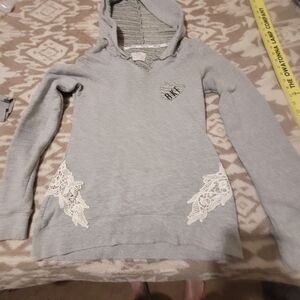 BKE Light Gray Hoodie Sweater with Lace Details